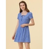 image:imageAllegra K Womens Printed Square Neck Short Sleeve Fit and Flare DressesGray Bluestars