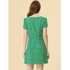 image:imageAllegra K Womens Printed Square Neck Short Sleeve Fit and Flare DressesGreenfloral