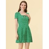 image:imageAllegra K Womens Printed Square Neck Short Sleeve Fit and Flare DressesGreenfloral
