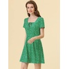 image:imageAllegra K Womens Printed Square Neck Short Sleeve Fit and Flare DressesGreenfloral