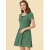 image:imageAllegra K Womens Printed Square Neck Short Sleeve Fit and Flare DressesGreenheart