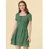 image:imageAllegra K Womens Printed Square Neck Short Sleeve Fit and Flare DressesGreenheart