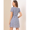 image:imageAllegra K Womens Printed Square Neck Short Sleeve Fit and Flare DressesPurplefloral