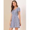 image:imageAllegra K Womens Printed Square Neck Short Sleeve Fit and Flare DressesPurplefloral