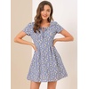 image:imageAllegra K Womens Printed Square Neck Short Sleeve Fit and Flare DressesPurplefloral