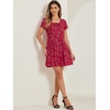 image:imageAllegra K Womens Printed Square Neck Short Sleeve Fit and Flare DressesRedfloral