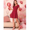 image:imageAllegra K Womens Printed Square Neck Short Sleeve Fit and Flare DressesRedheart