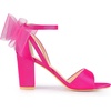 image:imageAllegra K Womens Satin Chunky Heel Open Toe Bridal Bow SandalsFuchsia