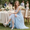 image:imageAllegra K Womens Satin Chunky Heel Open Toe Bridal Bow SandalsLight Blue