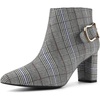 image:imageAllegra K Women Plaid Pointed Toe Chunky Heels Ankle Boots Buckle DecorBlack White