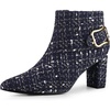 image:imageAllegra K Women Plaid Pointed Toe Chunky Heels Ankle Boots Buckle DecorBlue