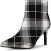 image:imageAllegra K Women Plaid Pointed Toe Side Zip Stiletto Heel Ankle BootsBlack White