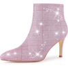 image:imageAllegra K Women Plaid Pointed Toe Side Zip Stiletto Heel Ankle BootsGlitter Pink