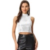 image:imageAllegra K Women Sparkly Sequin Metallic Sleeveless Crop Top BlouseWhite Silver