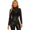image:imageAllegra K Womens Floral Lace Long Sleeve Mock Neck Sheer BlouseBlack