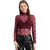 image:imageAllegra K Womens Floral Lace Long Sleeve Mock Neck Sheer BlouseBurgundy