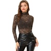 image:imageAllegra K Womens Floral Lace Long Sleeve Mock Neck Sheer BlouseCoffee