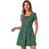 image:imageAllegra K Womens Printed Square Neck Short Sleeve Fit and Flare DressesDark Greenfloral