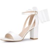 image:imageAllegra K Womens Satin Chunky Heel Open Toe Bridal Bow SandalsWhite