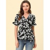 image:imageAllegra K Women 2026 Summer Floral Short Sleeve Wrap Peplum TopBlackwhite