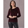 image:imageAllegra K Women Halloween Velvet Semi Sheer BurnOut Long Sleeve TopBurgundy