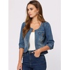 image:imageAllegra K Womens Denim Cardigan 34 Sleeve Collarless Jean JacketsBlue