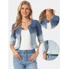 image:imageAllegra K Womens Denim Cardigan 34 Sleeve Collarless Jean JacketsBlue White