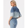 image:imageAllegra K Womens Denim Cardigan 34 Sleeve Collarless Jean JacketsBlue White
