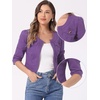 image:imageAllegra K Womens Denim Cardigan 34 Sleeve Collarless Jean JacketsDark Purple