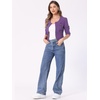 image:imageAllegra K Womens Denim Cardigan 34 Sleeve Collarless Jean JacketsDark Purple