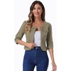 image:imageAllegra K Womens Denim Cardigan 34 Sleeve Collarless Jean JacketsField Grey