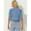 image:imageAllegra K Womens Denim Cardigan 34 Sleeve Collarless Jean JacketsLight Blue