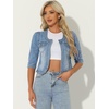 image:imageAllegra K Womens Denim Cardigan 34 Sleeve Collarless Jean JacketsLight Blue