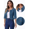 image:imageAllegra K Womens Denim Cardigan 34 Sleeve Collarless Jean JacketsPeacock Blue