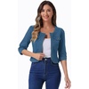 image:imageAllegra K Womens Denim Cardigan 34 Sleeve Collarless Jean JacketsPeacock Blue