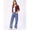 image:imageAllegra K Womens Denim Cardigan 34 Sleeve Collarless Jean JacketsPurple Red