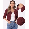 image:imageAllegra K Womens Denim Cardigan 34 Sleeve Collarless Jean JacketsPurple Red