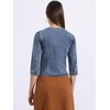 image:imageAllegra K Womens Denim Cardigan 34 Sleeve Collarless Jean JacketsWashed Blue