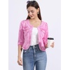 image:imageAllegra K Womens Denim Cardigan 34 Sleeve Collarless Jean JacketsWashed Pink