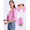 image:imageAllegra K Womens Denim Cardigan 34 Sleeve Collarless Jean JacketsWashed Pink