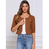 image:imageAllegra K Womens Denim Cardigan 34 Sleeve Collarless Jean JacketsYellowish Brown