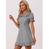 image:imageAllegra K Womens Gingham Dress Ruffled Short Sleeve Peter Pan Collar Cute Checkered Mini DressesBlack White