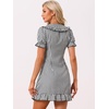 image:imageAllegra K Womens Gingham Dress Ruffled Short Sleeve Peter Pan Collar Cute Checkered Mini DressesBlack White