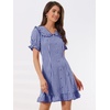 image:imageAllegra K Womens Gingham Dress Ruffled Short Sleeve Peter Pan Collar Cute Checkered Mini DressesBlue