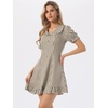image:imageAllegra K Womens Gingham Dress Ruffled Short Sleeve Peter Pan Collar Cute Checkered Mini DressesBrown