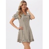 image:imageAllegra K Womens Gingham Dress Ruffled Short Sleeve Peter Pan Collar Cute Checkered Mini DressesBrown