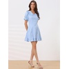 image:imageAllegra K Womens Gingham Dress Ruffled Short Sleeve Peter Pan Collar Cute Checkered Mini DressesLight Blue