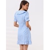 image:imageAllegra K Womens Gingham Dress Ruffled Short Sleeve Peter Pan Collar Cute Checkered Mini DressesLight Blue