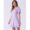 image:imageAllegra K Womens Gingham Dress Ruffled Short Sleeve Peter Pan Collar Cute Checkered Mini DressesLight Purple