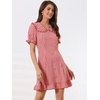 image:imageAllegra K Womens Gingham Dress Ruffled Short Sleeve Peter Pan Collar Cute Checkered Mini DressesRed